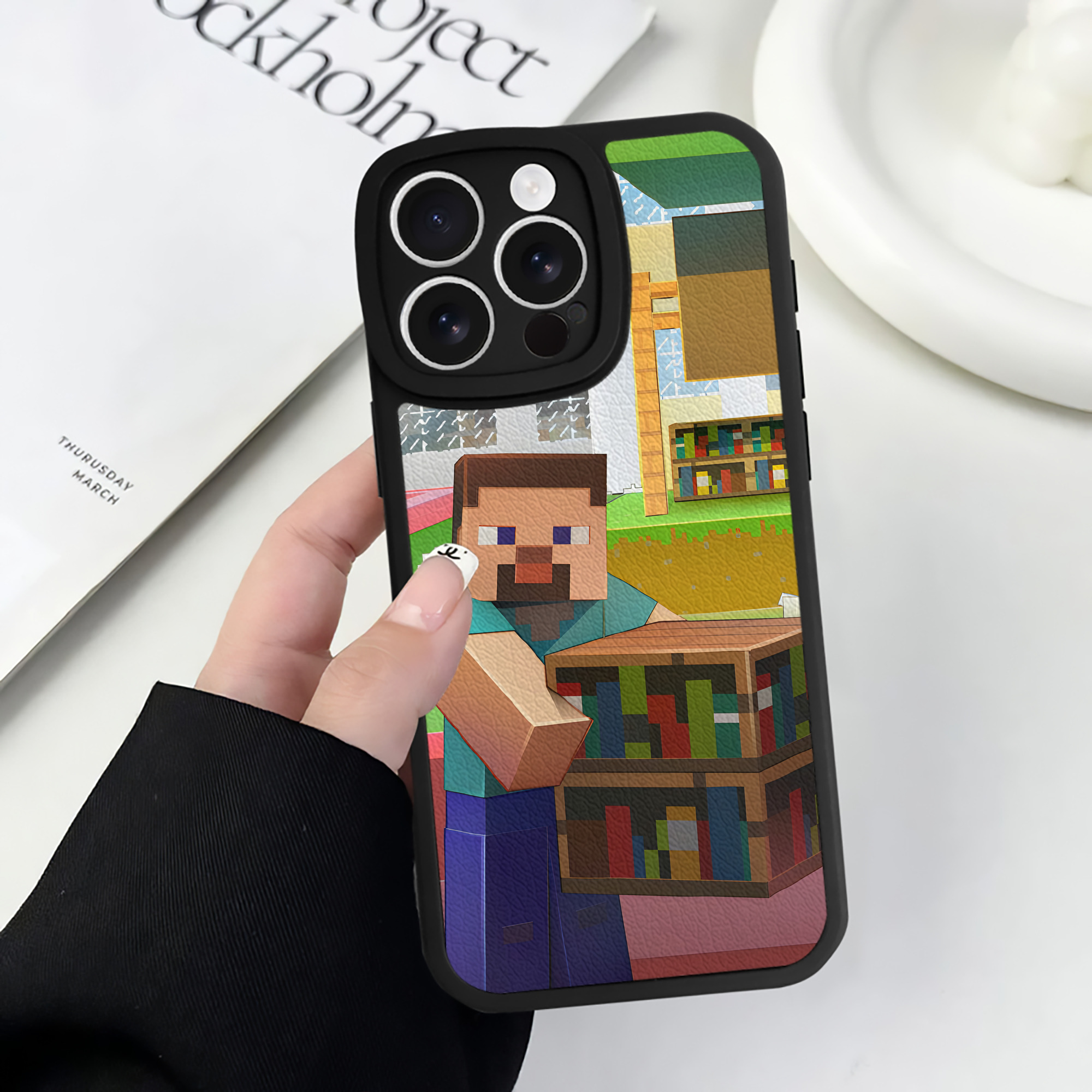 （画像用） マインクラフト ブロックの世界 Minecraft MC Block world 【iPhone 16シリーズ対応】シリコンスマホケース（レザー調） 材質：シリコン